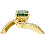 Yellow gold Fancy Green Emerald  Solitaire Twist Band with Pave Set Diamonds and Four-Prong Setting_113