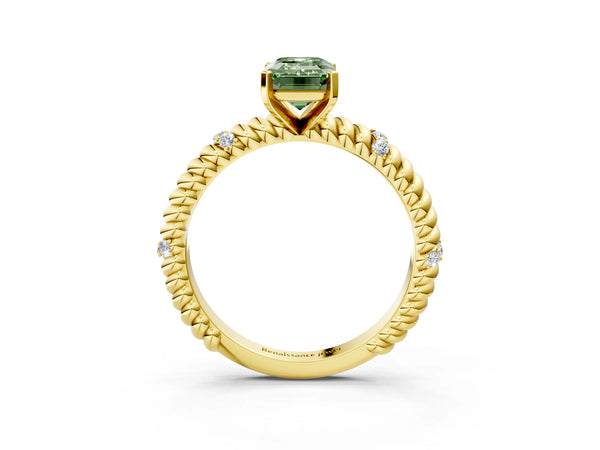 Yellow gold Fancy Green Emerald  Solitaire Twisted Band Prong Set Engagement Ring