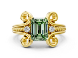 Yellow gold Fancy Green Emerald  Solitaire Twisted Band Scroll Prong Ring_3