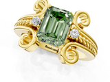 Yellow gold Fancy Green Emerald  Solitaire Twisted Band Scroll Prong Ring_4