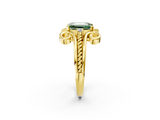 Yellow gold Fancy Green Emerald  Solitaire Twisted Band Scroll Prong Ring_5