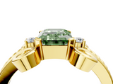Yellow gold Fancy Green Emerald  Solitaire Twisted Band Scroll Prong Ring_7