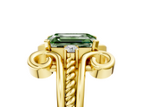 Yellow gold Fancy Green Emerald  Solitaire Twisted Band Scroll Prong Ring_8