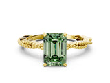 Yellow gold Fancy Green Emerald  Solitaire Twisted Band with Bead Prong Setting_279