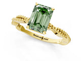 Yellow gold Fancy Green Emerald  Solitaire Twisted Band with Bead Prong Setting_280