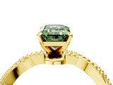 Yellow gold Fancy Green Emerald  Solitaire Twisted Band with Bead Prong Setting_283
