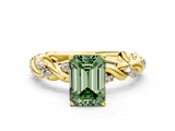 Yellow gold Fancy Green Emerald  Solitaire Twisted Band with Pavé Accents and Four-Prong Setting_3