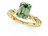 Yellow gold Fancy Green Emerald  Solitaire Twisted Band with Pavé Accents and Four-Prong Setting_4