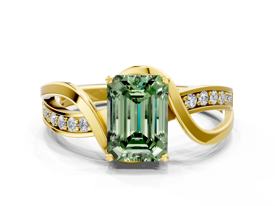 Yellow gold Fancy Green Emerald  Solitaire Twisted Band with Prong Setting_3