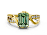 Yellow gold Fancy Green Emerald  Solitaire Twisted Band with Prong Setting_3
