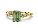 Yellow gold Fancy Green Emerald  Solitaire Twisted Pave Diamond Ring with Four-Prong Setting_101