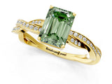 Yellow gold Fancy Green Emerald  Solitaire Twisted Pave Diamond Ring with Four-Prong Setting_102