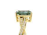 Yellow gold Fancy Green Emerald  Solitaire Twisted Pave Diamond Ring with Four-Prong Setting_106