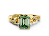 Yellow gold Fancy Green Emerald  Solitaire Vine Band with Milgrain Prong Setting_3