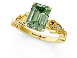 Yellow gold Fancy Green Emerald  Solitaire Vine Band with Milgrain Prong Setting_4