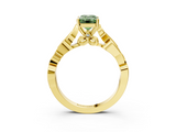 Yellow gold Fancy Green Emerald  Solitaire Vine Band with Milgrain Prong Setting_6