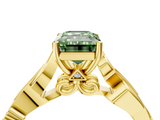 Yellow gold Fancy Green Emerald  Solitaire Vine Band with Milgrain Prong Setting_7