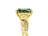 Yellow gold Fancy Green Emerald  Solitaire Vine Band with Milgrain Prong Setting_8