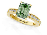 Yellow gold Fancy Green Emerald  Solitaire with Pavé Band and Four-Prong Setting_332