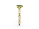 Yellow gold Fancy Green Emerald  Solitaire with Pavé Band and Four-Prong Setting_333