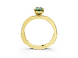 Yellow gold Fancy Green Emerald  Solitaire with Pavé Band and Four-Prong Setting_334