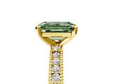 Yellow gold Fancy Green Emerald  Solitaire with Pavé Band and Four-Prong Setting_336