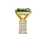 Yellow gold Fancy Green Emerald  Solitaire with Pave Band and Four-Prong Setting_8