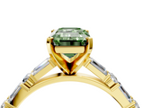 Yellow gold Fancy Green Emerald  Solitaire with Side Baguettes and Channel Set Band_65