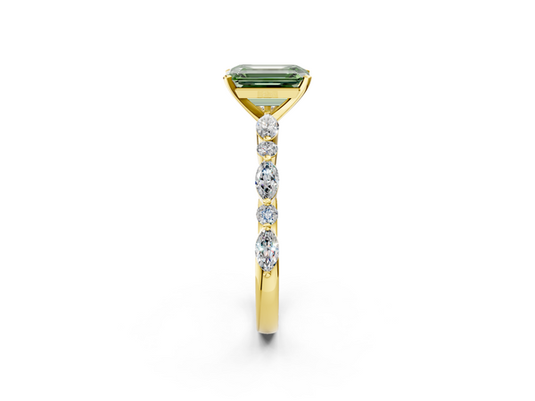 Yellow Gold Emerald Cut Engagement Ring Setting for Fancy Green Center with Mixed Marquise Accents