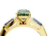 Yellow gold Fancy Green Emerald  Solitaire with Tapered Baguette Side Stones on a Classic Band with Four-Prong Setting_94
