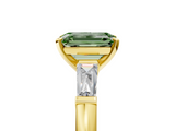 Yellow gold Fancy Green Emerald  Solitaire with Tapered Baguette Side Stones on a Classic Band with Four-Prong Setting_95