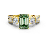 Yellow gold Fancy Green Emerald  Three-Stone Diamond Ring with Pavé Split Shank and Four-Prong Setting_61