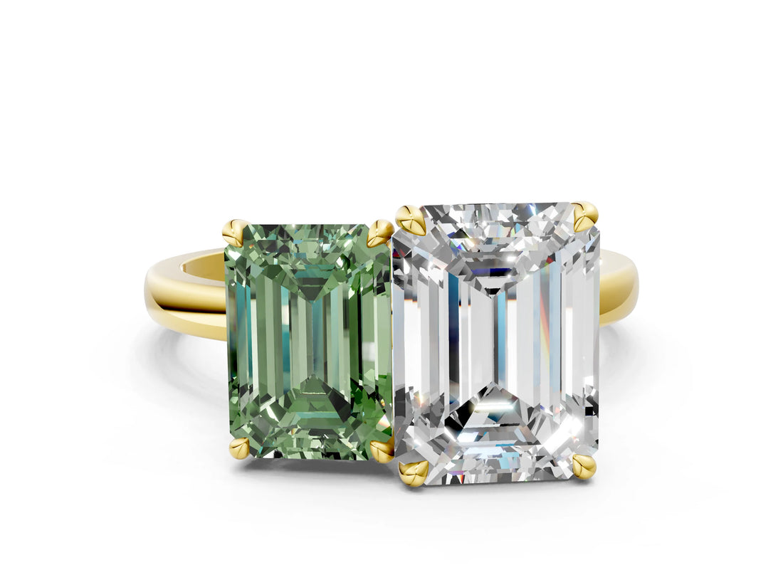 Yellow gold Fancy Green Emerald  and Emerald Cut Toi Moi Ring with Prong Setting_46