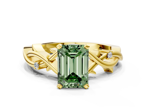 Yellow gold Fancy Green Emerald cut Solitaire Twisted Band Prong Setting Ring_188