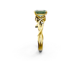Yellow gold Fancy Green Emerald cut Solitaire Twisted Band Prong Setting Ring_190