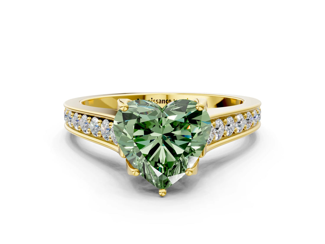 Yellow gold Fancy Green Heart  Brilliant Cut Diamond Engagement Ring with Pavé Band and Four-Prong Setting_29