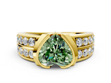 Yellow gold Fancy Green Heart  Brilliant Diamond Channel Set Wide Band Ring with Bezel Setting