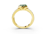 Yellow gold Fancy Green Heart  Brilliant Diamond Channel Set Wide Band Ring with Bezel Setting_3