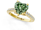 Yellow gold Fancy Green Heart  Brilliant Diamond Solitaire with Pavé Band and Four-Prong Setting 1