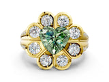 Yellow gold Fancy Green Heart  Brilliant Flower Halo Diamond Split Shank Ring_75