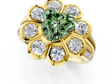 Yellow gold Fancy Green Heart  Brilliant Flower Halo Diamond Split Shank Ring_76