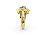 Yellow gold Fancy Green Heart  Brilliant Flower Halo Diamond Split Shank Ring_77