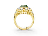 Yellow gold Fancy Green Heart  Brilliant Flower Halo Diamond Split Shank Ring_78