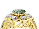 Yellow gold Fancy Green Heart  Brilliant Flower Halo Diamond Split Shank Ring_79