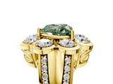 Yellow gold Fancy Green Heart  Brilliant Flower Halo Diamond Split Shank Ring_80