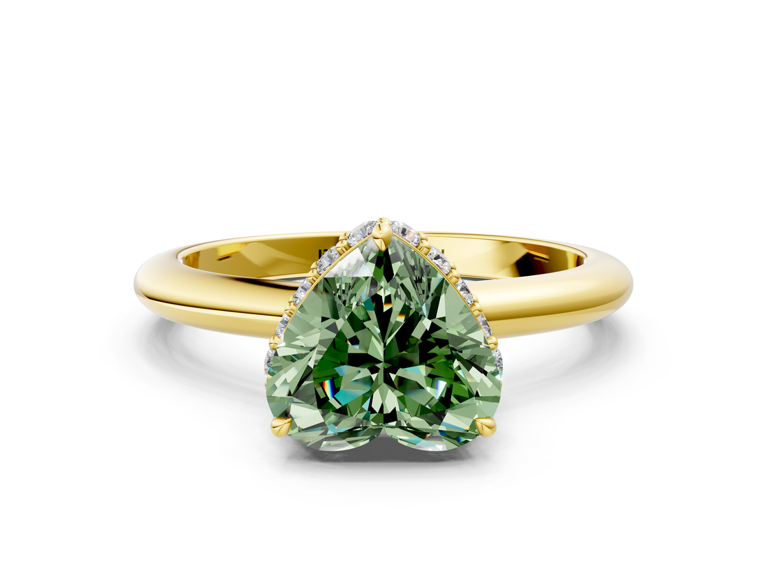 Yellow gold Fancy Green Heart  Brilliant Solitaire Engagement Ring with Six-Prong Setting and Classic Band