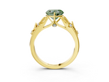 Yellow gold Fancy Green Heart  Brilliant Solitaire with Leaf Motif Band and Four-Prong Setting_54