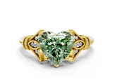 Yellow gold Fancy Green Heart  Brilliant Solitaire with Pave Band and Four-Prong Setting
