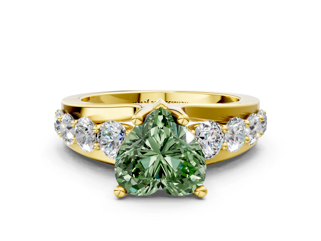 Yellow gold Fancy Green Heart  Brilliant Solitaire with Side Stones on a Pave Band and Four-Prong Setting_24