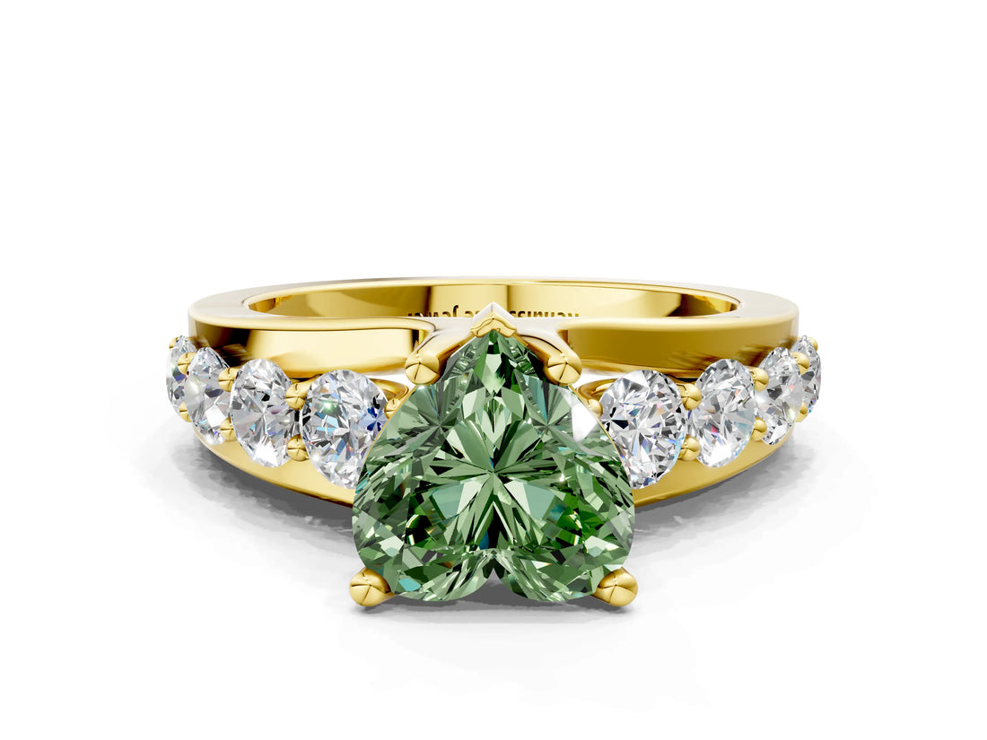 Yellow gold Fancy Green Heart  Brilliant Solitaire with Side Stones on a Pave Band and Four-Prong Setting_30